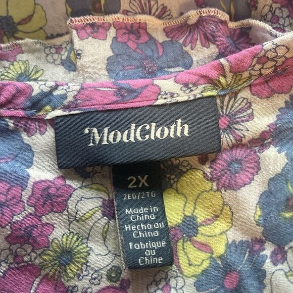 Modcloth Purple Floral Drama in Doll Valley Ruffled Cropped Blouse Size 2X - Picture 7 of 9